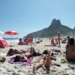 copacabana, rio de janeiro, beach, girl, sand, bikini, sugar loaf, nature, rio, brasil, red, blue