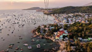 sea, port, nature, boats, phu quoc, vietnam, cable car, marine, city, view, travel, dusk