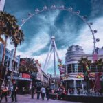 Vibrant urban scene with High Roller Ferris Wheel in Las Vegas, Nevada.